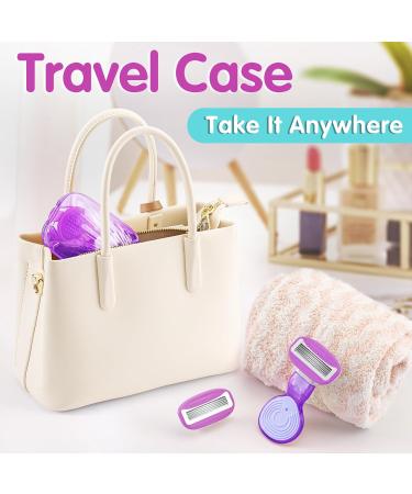 Travel Razors for Women | 5-Blade Portable Razor with Case | Smooth Shaving Essentials in Purple - Buy Online on SooperMarket.com