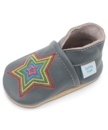 Dotty Fish Soft Leather Baby Shoes. Toddler Shoes for Boys. Non-Slip Suede Soles. 0-6 Months - 4-5 Years 6-12 Months Grey Rainbow Star