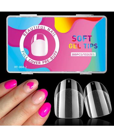 LuckForever 300pc Oval Gel x Nail Tips Short Fake Nails Clear Press On Nail Short Oval Gel x Tip XS Soft Gel Nail Tips Full Cover Gel x False Fingernails for Acrylic Nail Extension Press Nail Making