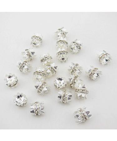 Coiris 10mm Silver Plated Double Beads Caps with Rhinestone Flower Cup - 30PCS for DIY Jewelry Making (HT-1000-1) - Buy Online on SooperMarket.com