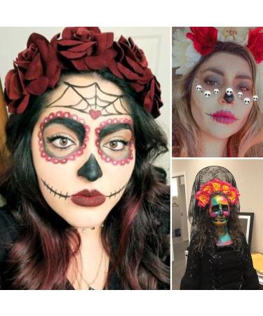 WELROG Halloween Floral Headband Rose Flower Headpiece Day of the Dead Headband Halloween Fancy Dress Costume Accessory (Black-White) - Buy Online on SooperMarket.com