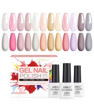 AIMEILI Gel Nail Polish Set 8ml 12 Colours Jelly Milky White Sheer Pink Nude Soak Off UV LED Gel Nail Polishes Nail Art Gel Polish Gift Kit 3 KIT12-3_8ML 0.67 ml (Pack of 12)