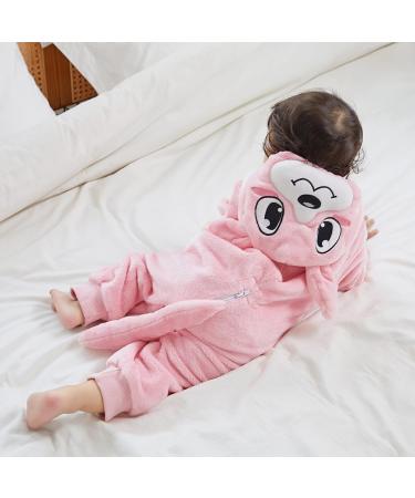 COOKY.D Baby Hooded Rompers | Winter Flannel Jumpsuit Pajamas | 6-12 Months | Pink - Buy Online on SooperMarket.com