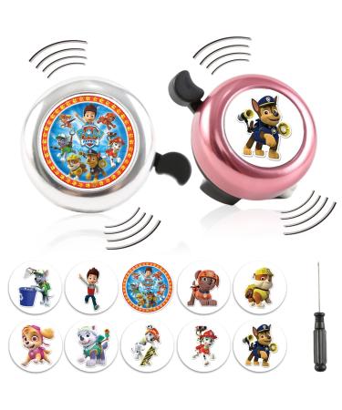 Bicycle bell children 2 pieces of bicycle bell for children's bike for boys/girls unisex bicycle bell for impeller scooter accessories with 10 stickers 1 screwdriver Paw Patrol