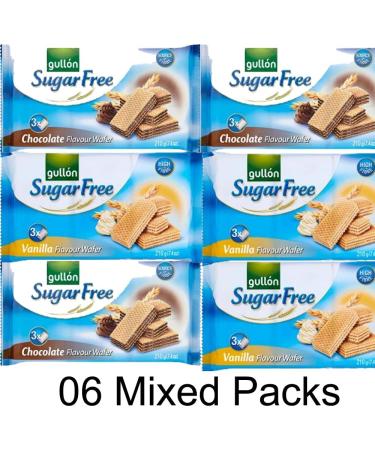 06 x Mixed Gullon Sugar Free Vanillac & Chocolate Creme Filled Wafer 210g - Great as Breakfast Biscuits | VIMIX - Buy Online on SooperMarket.com