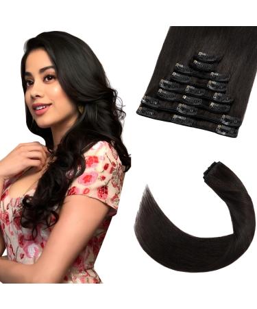 Black Clip in Hair Extensions Real Human Hair - 10 Inch 50g Hair Extensions Clip in - 8 Pieces Clip in Hair Extensions