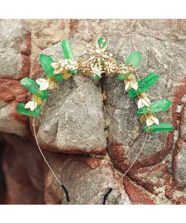 Green Quartz Crown Tiara Headband | Gold Leaf Woodland Fairy Hairband - Buy Online on SooperMarket.com