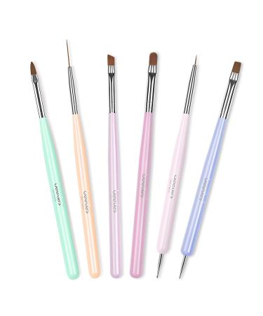 Beetles Nail Art Brushes Set Gel Polish Nail Art Design Pen Painting Tools with Nail Extension Gel Brush, Builder Gel Brush, Nail Art Liner Brush and Nail Dotting Pen for Salon at Home DIY Manicure Gray Nail Brush 6pcs