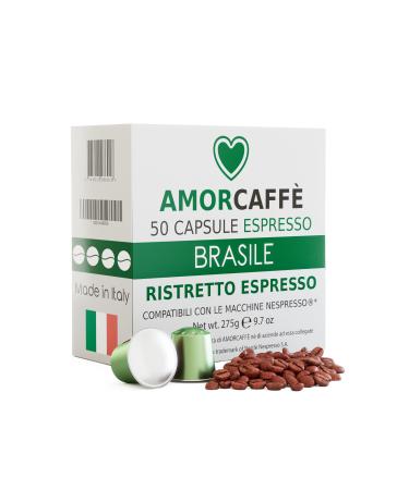 NEW Amorcaffe 50 Recyclable Aluminium Compatible with Nespresso Capsules Coffee Pods - Brasile Ristretto Espresso Brasile Aluminium 50 count (Pack of 1)