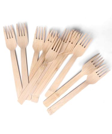 BANBU Bamboo Disposable Utensils-Bamboo Forks Disposable 100% Biodegradable Compostable Renewable Natural Cutlery Pack of 100- 6.7" Fork 100 Forks