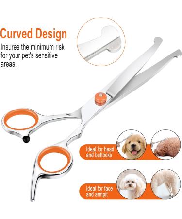 Dog Grooming Scissors 7.3" Pet Grooming Scissors with Safety Round Tip Stainless Steel Grooming Shears for Dog Cat 1 Piece-curved Scissors - Buy Online on SooperMarket.com