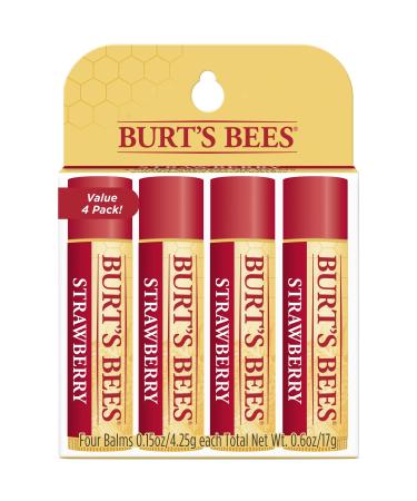 Burt's Bees 100% Natural Moisturizing Lip Balm Strawberry with Beeswax & Fruit Extracts - 4 Tubes