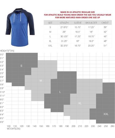 KNQR Mens Casual Raglan 3/4 Sleeve Hoodie Baseball Henley T-Shirt XL - True Black/Heather Charcoal - Buy Online on SooperMarket.com