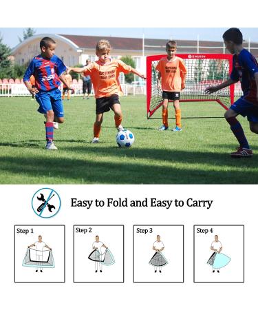 Set of 2 Portable Soccer Goals for Kids | Indoor Pop Up 4'x3' Toddler Soccer Nets with Training Equipment & Cones - Red - Buy Online on SooperMarket.com