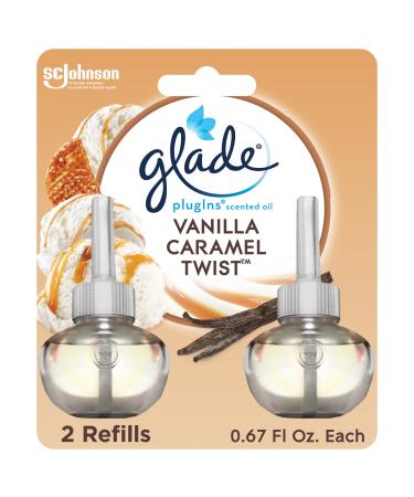 Glade PlugIns Refills Air Freshener, Scented and Essential Oils for Home and Bathroom, Vanilla Caramel Twist, 1.34 Fl Oz, 2 Count