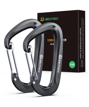 Brotree carabiner with 1200kg of resilience carabiner hooks with key rings/screw cap heavy load screw carabiner for hammocks camping hiking fishing etc. Wire gate 2 x black