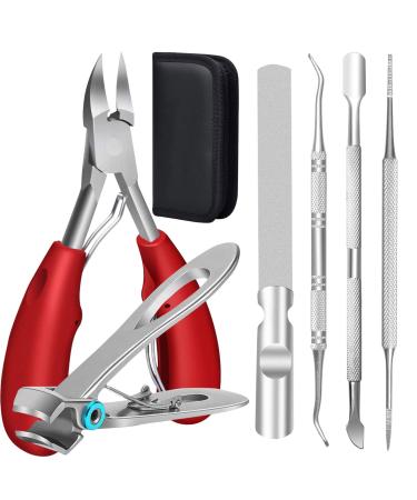 TOKINGO Nail Clippers Kits Heavy Duty Professional Toenail Clipper for Ingrown Thick Nails Birthday Gifts for Men Women Pedicure Tool Nail Cutter Manicure Set (6PCS) Red