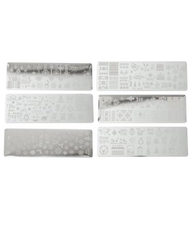 Christmas nail art stamping plates: 6 pieces santa reneer snowflake picture stamp templates manicure template tool for winter vacation DIY nail art decoration