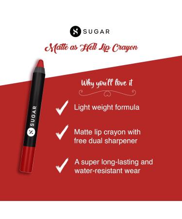 SUGAR Cosmetics Matte As Hell Crayon Lipstick - 01 Scarlett O'hara (Red) | Highly Pigmented & Long Lasting - Buy Online on SooperMarket.com