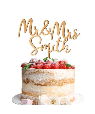 Wedding Cake Toppers Engagement Gifts Mr & Mrs Cake Topper Personalised Gifts for Couple Party Decorations Wooden Cake Topper Custom Gifts 2 Designs with Any Name(Design1)