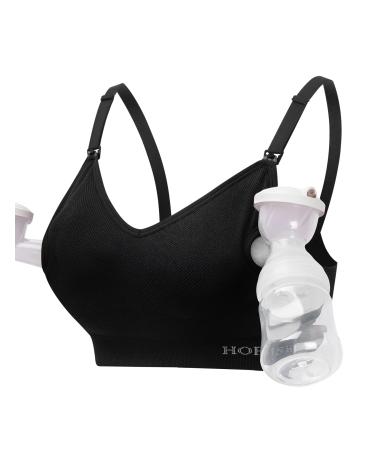 HOFISH Hands Free Pumping Bra Women Sport Bras Seamless Padded Nursing Maternity Bra for Pregnancy/Breastfeeding/Working Out S-2XL S Pumping Bra:black X 1