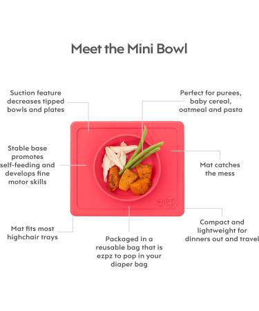 ezpz Mini Bowl (Coral) - Silicone Suction Bowl for Infants + Toddlers with Built-in Placemat - Includes Travel Bag - Buy Online on SooperMarket.com