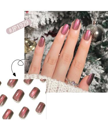 24PC Short Holographic Red Fake Nails Set with Glue - Elegant Touch Press On Nails for Women - Perfect for Party Daily Wear (JP1979) - Buy Online on SooperMarket.com