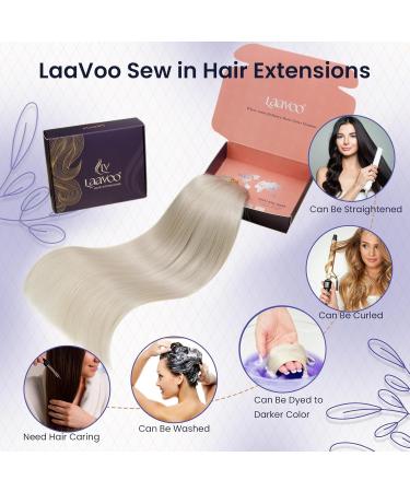 LAAVOO Real Hair Extensions - 100g Remy Weft Hair Tresses in Platinum Blonde #60 - 40cm Length - Buy Online on SooperMarket.com