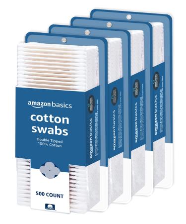 Amazon Basics Cotton Swabs, 500ct, Pack of 4 (Previously Solimo) 4 Pack