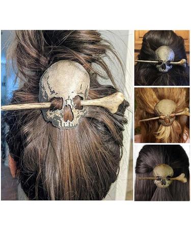 Skull Hair Pin Stick Slide with Faux Bone Halloween Hairpin Handmade Punk Skull Hair Pin Skull/Death Moth Hair Clip Sticks Hairpin Hair Fork Tortoise Shell Bun Cover Holder for Women Girls - Buy Online on SooperMarket.com
