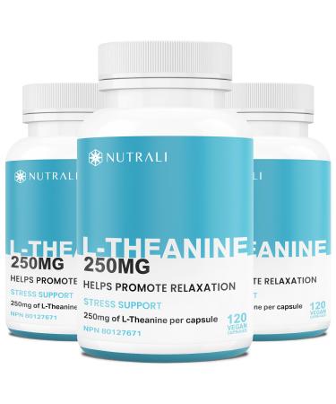 HIGH POTENCY L-Theanine Supplements 250mg Stress Support Improved Sleep Promotes Calm & Relaxation Anxiety Relief Natural Vegan Gluten Free. 120 Capsules 3 Packs 360 count (Pack of 1)