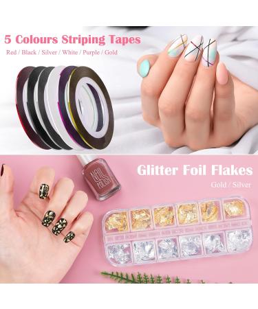40-Piece Nail Art Decoration Set | Brushes Foil Stickers & More | Perfect for Manicure Enthusiasts | International Shipping Available - Buy Online on SooperMarket.com