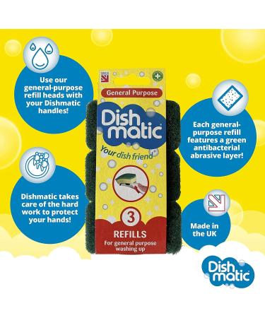 Dishmatic Fillable Washing up Brush and Sponge with 3X Refills - Easy Grip Dish Cleaner + Bonus - General Purpose Dishmatic Brush - Buy Online on SooperMarket.com