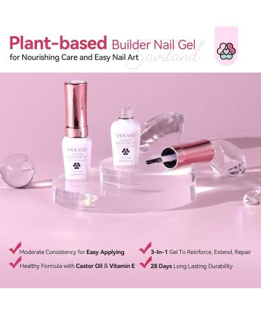 SAVILAND Builder Nail Gel - Clear Pink Thickening Gel with Castor Oil & Vitamin E | LED Cured Hard Gel for Home Nail Care & Strengthening - Buy Online on SooperMarket.com