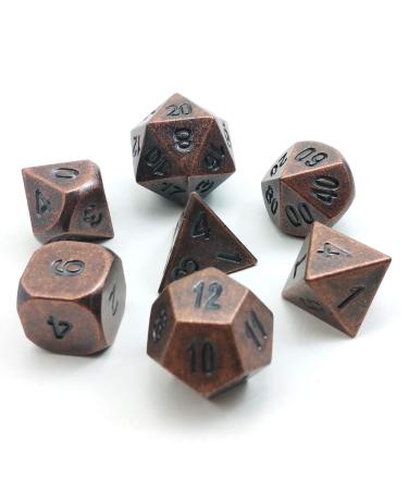 Bescon Antique Copper Solid Metal Polyhedral D&D Dice Set of 7 Old Copper Metal RPG Role Playing Game Dice 7pcs Set