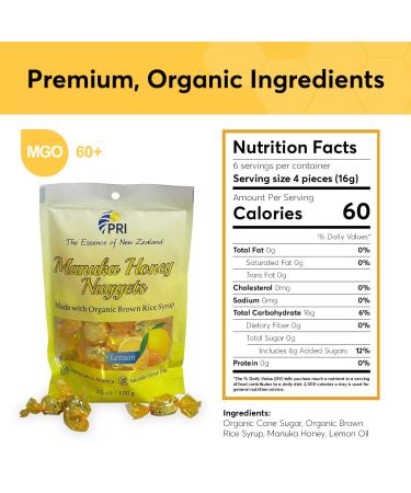 PRI Manuka Honey & Lemon Nuggets - All Natural Hard Candy | 3.5oz - Buy Online on SooperMarket.com