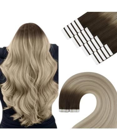 Youngsee Tape in Extensions Real Hair Balayage Real Hair Extensions Tape Braun Balayage Blond Invisible Tape Extensions 35cm Tape Extensions Tape Hair Carrier Remy 50g 20pcs #3/8/25 CM 2- #3/8/22