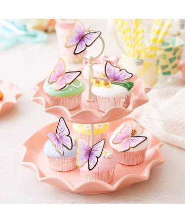 66 Pack Purple Gold Butterfly Cupcake Toppers for Wedding & Birthday Party Decor - Buy Online on SooperMarket.com