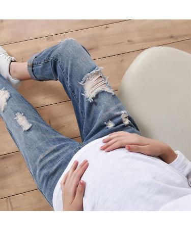 Spritumn-Home Maternity Jeans for Women UK | Solid Blue Skinny Fit Ripped Jeans | Over The Bump Vintage Stretch Denim Leggings | 4XL - Buy Online on SooperMarket.com