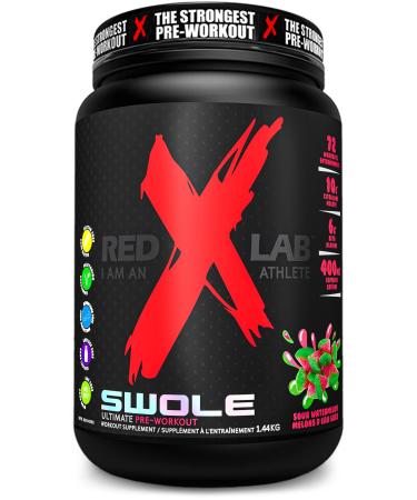 Red X Lab Swole Pre-Workout Powder Pumps & Strength Extreme Intensity Hyper Concentrate Citrulline Malate 2:1 Beta Alanine For Men & Women 72 Servings (Sour Watermelon 1.44kg) Sour Watermelon 1.44 kg