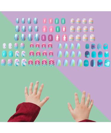 Siusio 120pcs Children Acrylic Fake Nails - Press On Glitter Gradient Nail Art Kits for Girls - Mermaid Beach Series - Buy Online on SooperMarket.com