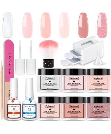 Dip Powder Nail Kit Dipping Powder Starter Kit Nail Dipping Powder Kit Nail Powder Dip Kit Starter Set-6 Colors Dip Acylic Powder with 2-In-1 Base Top Coat Activator Manicure Set for DIY Nail Salon Set 2 clear