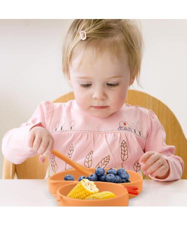 Qshare Baby Suction Plate with Spoon and Fork - Non Slip Silicone Plate for Self Feeding Training - Divided Weaning Plates for Baby Toddler (Yellow) - Buy Online on SooperMarket.com