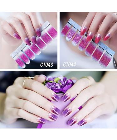 Self-Adhesive Nail Film - 14 Glitter Gradient Sheets (196 PCs) | Nail Art Stickers Manicure Set with Nail Files & Rubber Shaver for DIY Decoration - Buy Online on SooperMarket.com