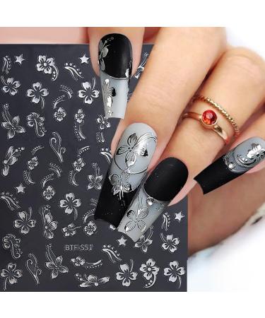 6 Sheets Hibiscus Flower Nail Stickers - Elegant Floral Nail Decals for Spring | Tropical Leaf & French Tip Designs - Buy Online on SooperMarket.com