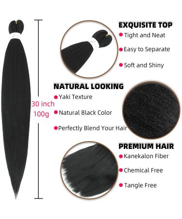 Xusuperb Pre-Stretched Braiding Hair 30 Black - 6 Pack Knotless Extensions | Easy Braids & Calon Yaki Lichen Hair - Buy Online on SooperMarket.com