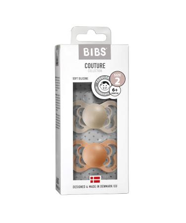 BIBS Couture Baby Pacifier 2-Pack | Made in Denmark | BPA Free Dummy Soother Anatomical Nipple. Silicone Size 2 (6-18 Months) Vanilla/Peach - Buy Online on SooperMarket.com