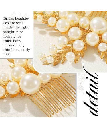 Handcess Bridal Wedding Hair Comb Gold Pearls Hairpiece Leaf Bridal Side Combs Wedding Hair Accessories for Women and Girls - Buy Online on SooperMarket.com