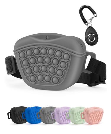 Gobeigo Silikon Hundeleckerli bag with dogs training clicker magnetic closure bag for treats puppy training or dog walks hip belt fanny pack (gray)