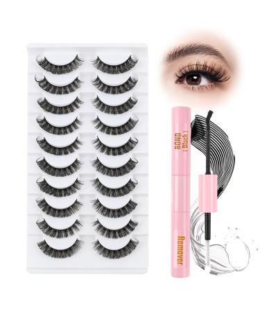 Glowing Win Russian Strip Lashes with Glue False Eyelashes Kit with 2 in 1 Bond&Remover 10 Pairs Hybrid Lashes Volume Cat Eye Lashes Natural Look Russian Lash Kit-SJ23-W